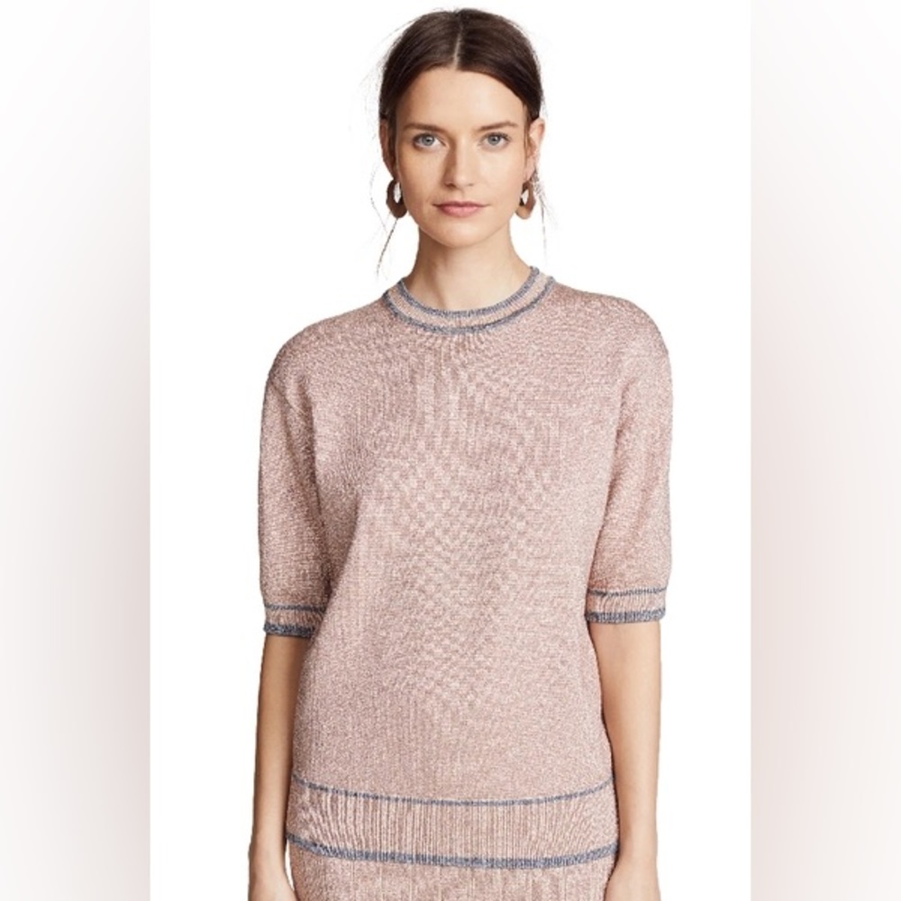 🩷🩶 Marc Jacobs short-sleeve crew neck metallic knit top